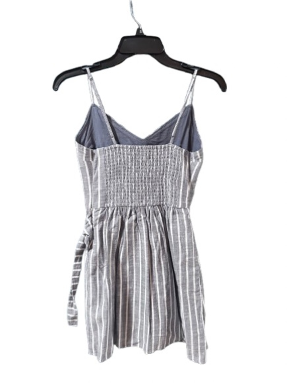 Abercrombie & Fitch Striped Wrap Mini Dress Bluish Gray/ White Tie Waist Size S - Picture 3 of 4